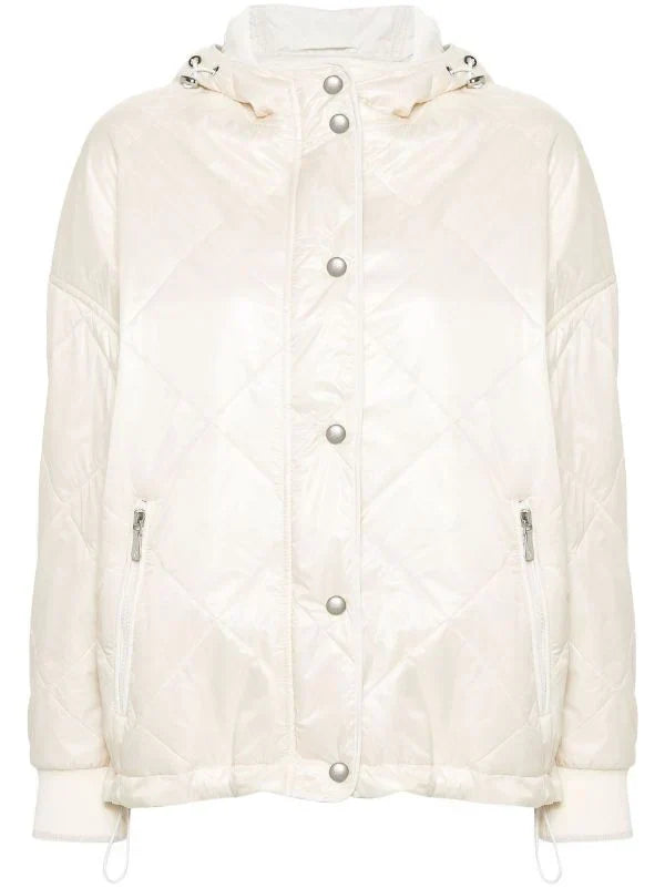 Eleventy Quilted Logo-Engraved Padded Jacket — Beige