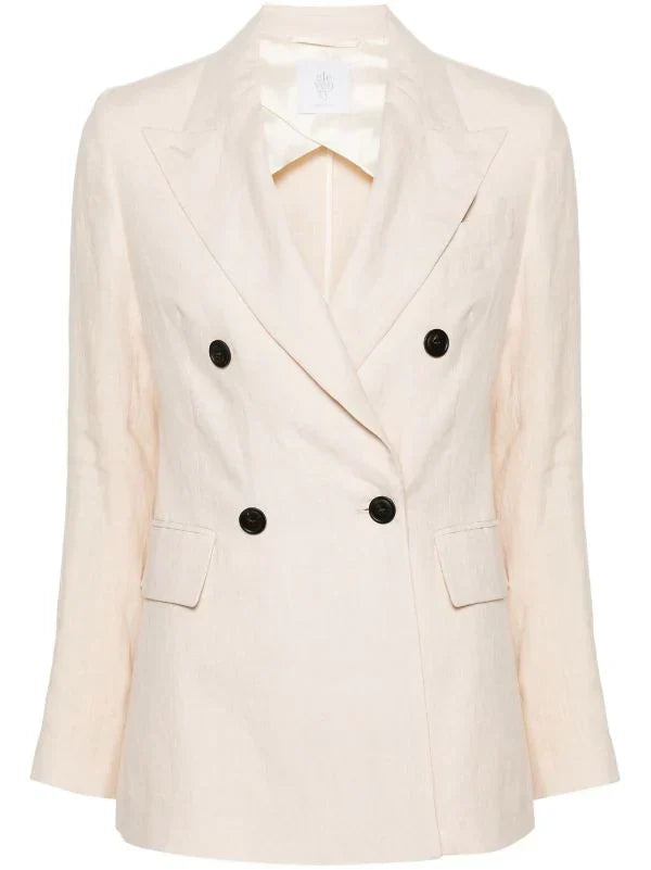 Eleventy Double-Breasted Linen Blazer — Beige
