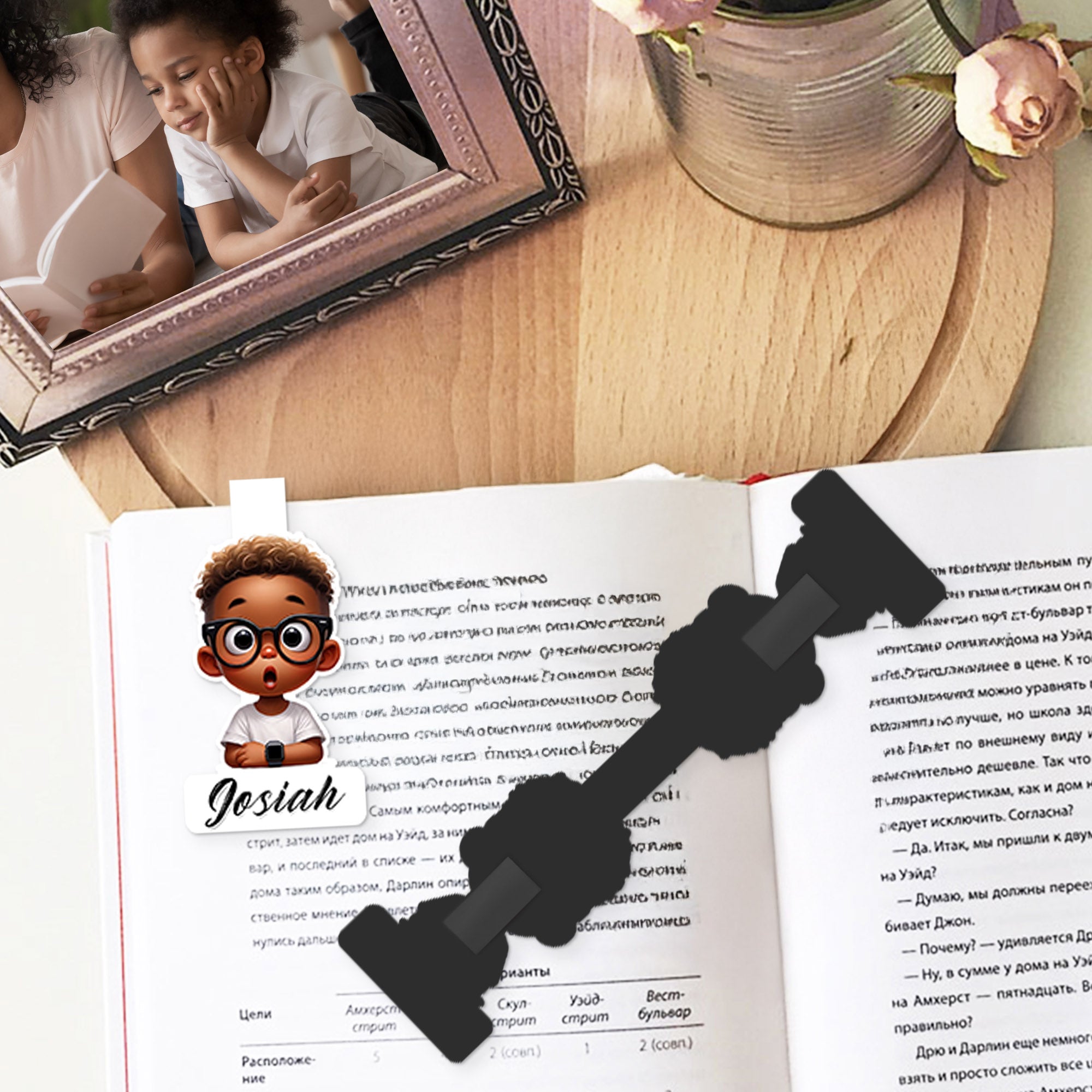 Clip magnético personalizado de dibujos animados en negro para marcapáginas infantiles con nombre Material de lectura Vuelta al cole Regalo de cumpleaños para niños Niñas Ratones de biblioteca