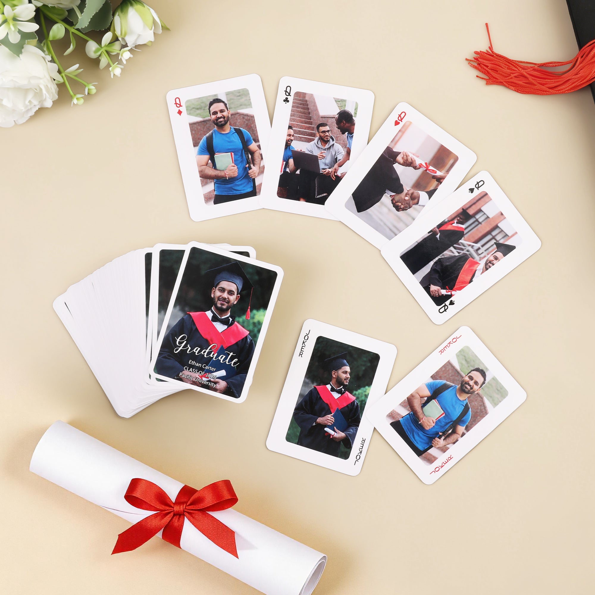 Cartas de Juego Personalizadas con Nombre y 54 Cartas Juego de Invitados Fiesta de Graduación Regalo para Graduados Profesores