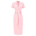 Short Sleeve Midi Dress With Belt - Blush Pink