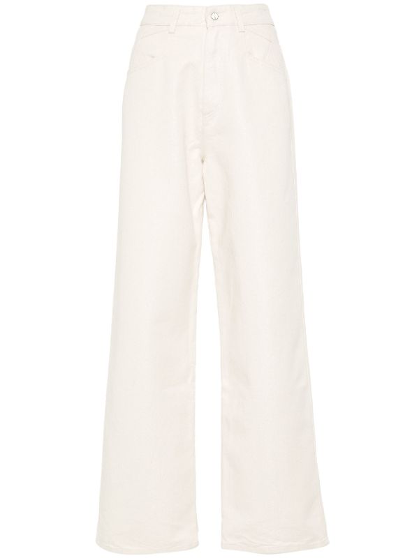 Kiton High-Waisted Straight-Leg Jeans — Light Beige