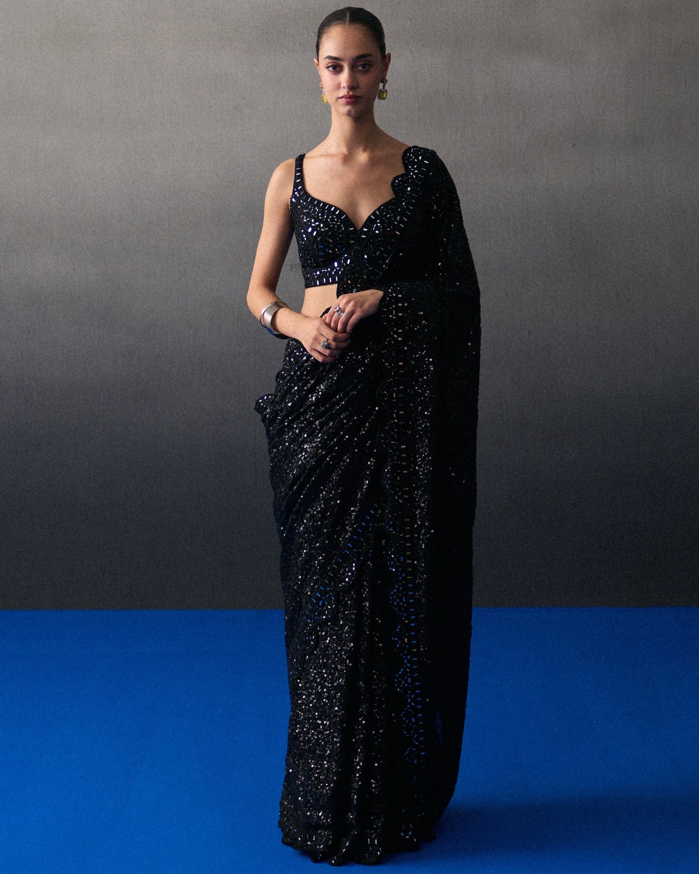 Black Sequins Sari By KYNAH, Luxury Indian Fashion & Bridal Wear