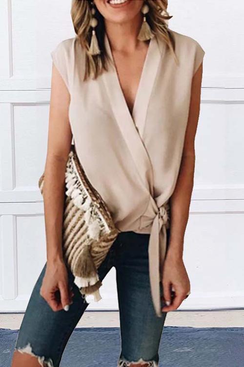Wrap V Neck Solid Top