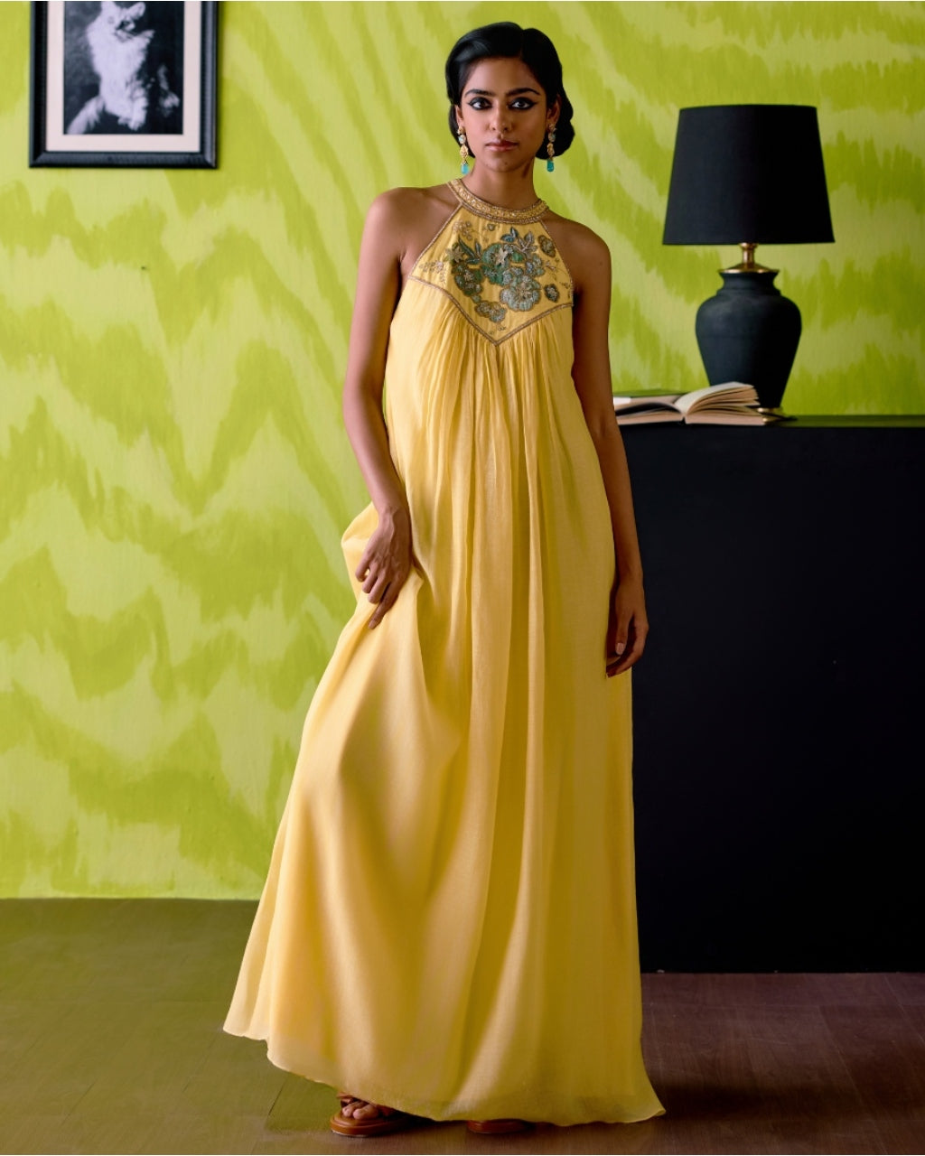Buttercup Yellow Halter Neck Dress By KYNAH, Luxury Indian Fashion & Bridal Wear