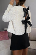 Long Sleeves Bow Knot Glitter Sequin Top