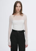 Transparent patchwork acetate Tencel temperament slim fit slim long sleeve T-shirt for women