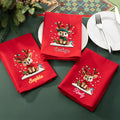 Personalizado lindo reno de Navidad 100% algodón rojo servilleta con nombre de decoración de mesa de Navidad de regalo para la familia amigos
