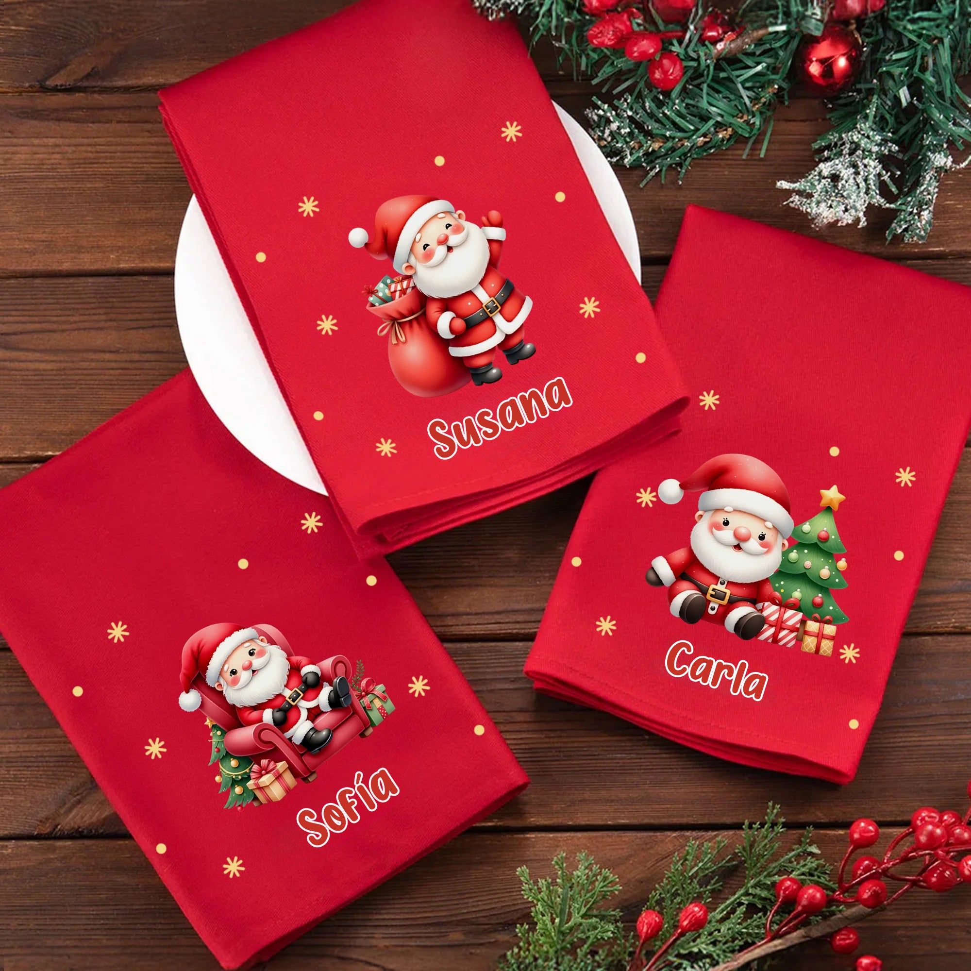 Servilleta personalizada de Papá Noel en 100% algodón con nombre para decoración de mesa regalo de Navidad para familia y amigos