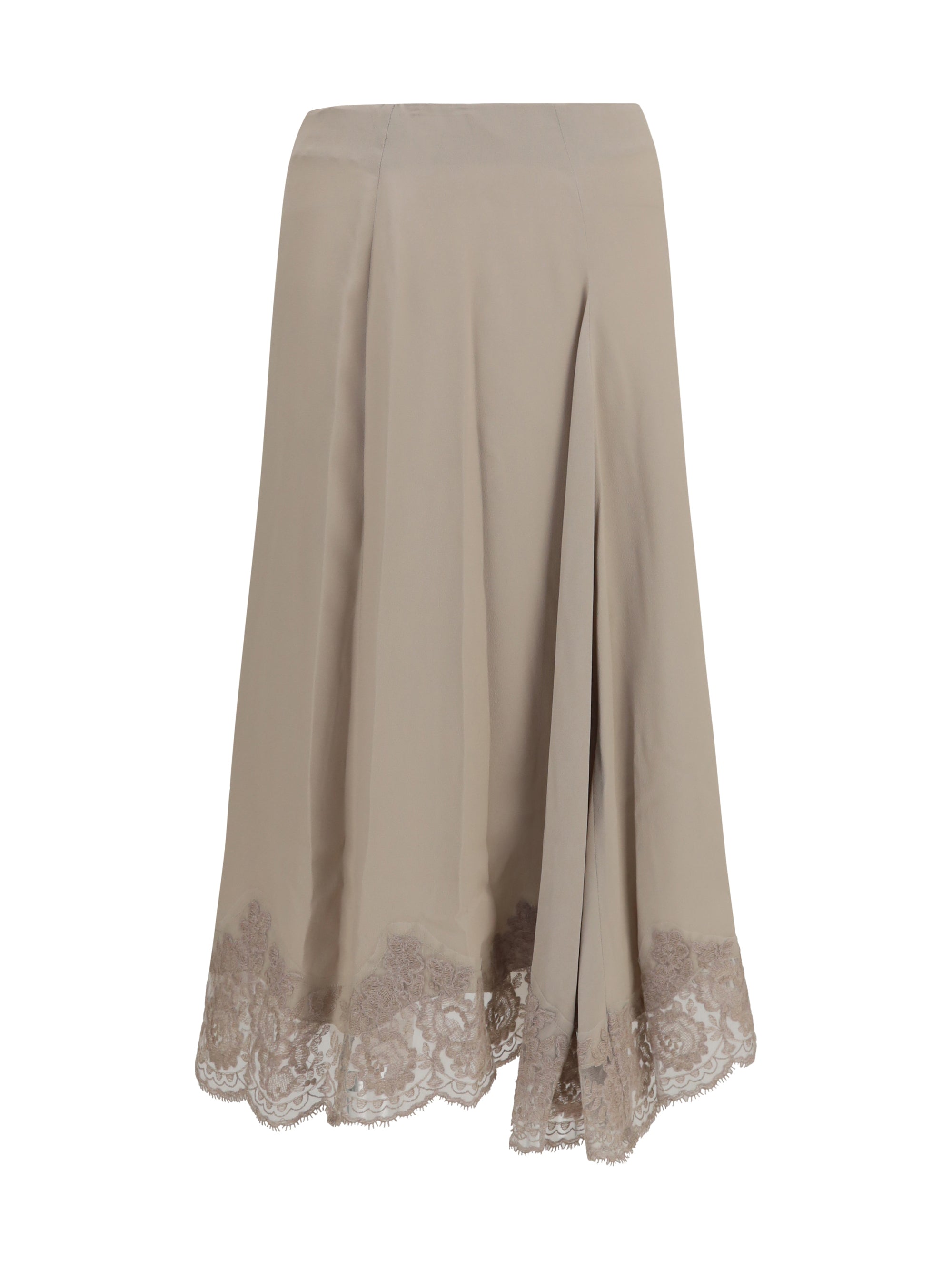 P.A.R.O.S.H. Lace-Trimmed Silk Blend Skirt — Beige