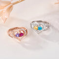 Personalizado Doble Corazón Birthstones Zircon Anillo con nombre grabado y texto Joyería delicada Día de San Valentín Aniversario Cumpleaños Regalo para las mujeres