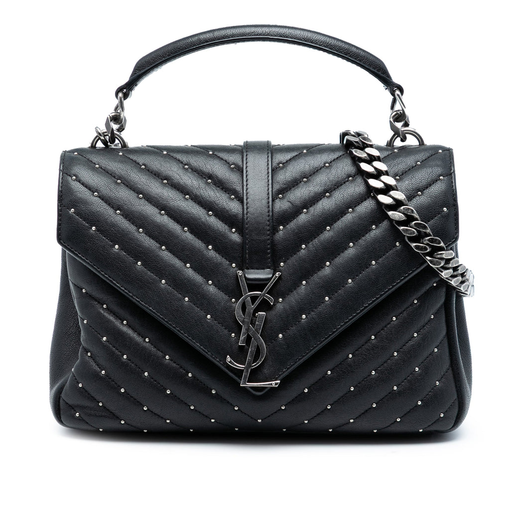 Medium Quilted Chevron Studded Sheepskin College Satchel