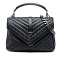 Medium Quilted Chevron Studded Sheepskin College Satchel