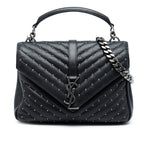 Medium Quilted Chevron Studded Sheepskin College Satchel