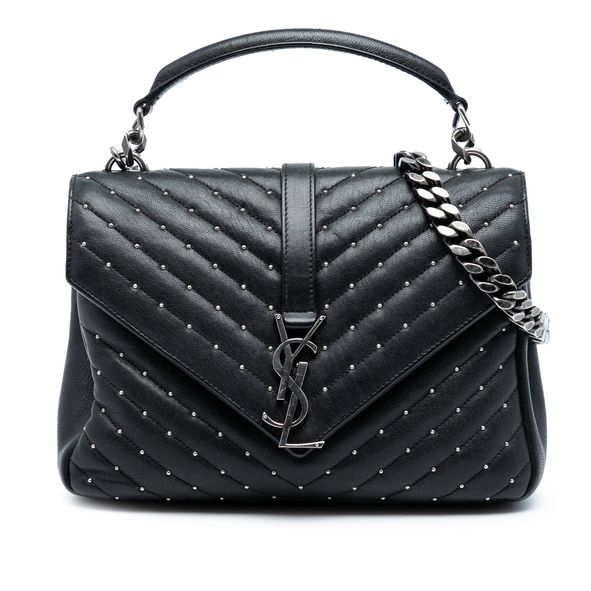 Medium Quilted Chevron Studded Sheepskin College Satchel