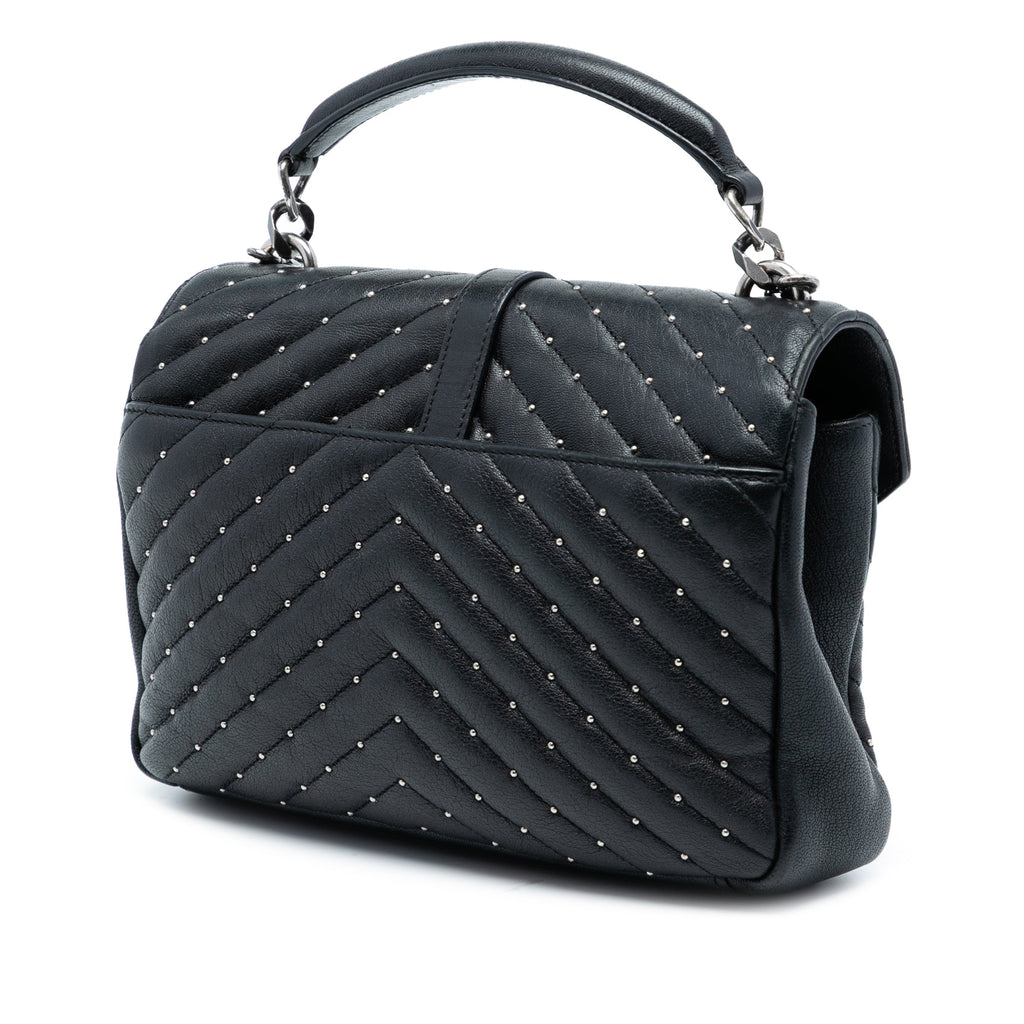 Medium Quilted Chevron Studded Sheepskin College Satchel