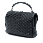 Medium Quilted Chevron Studded Sheepskin College Satchel