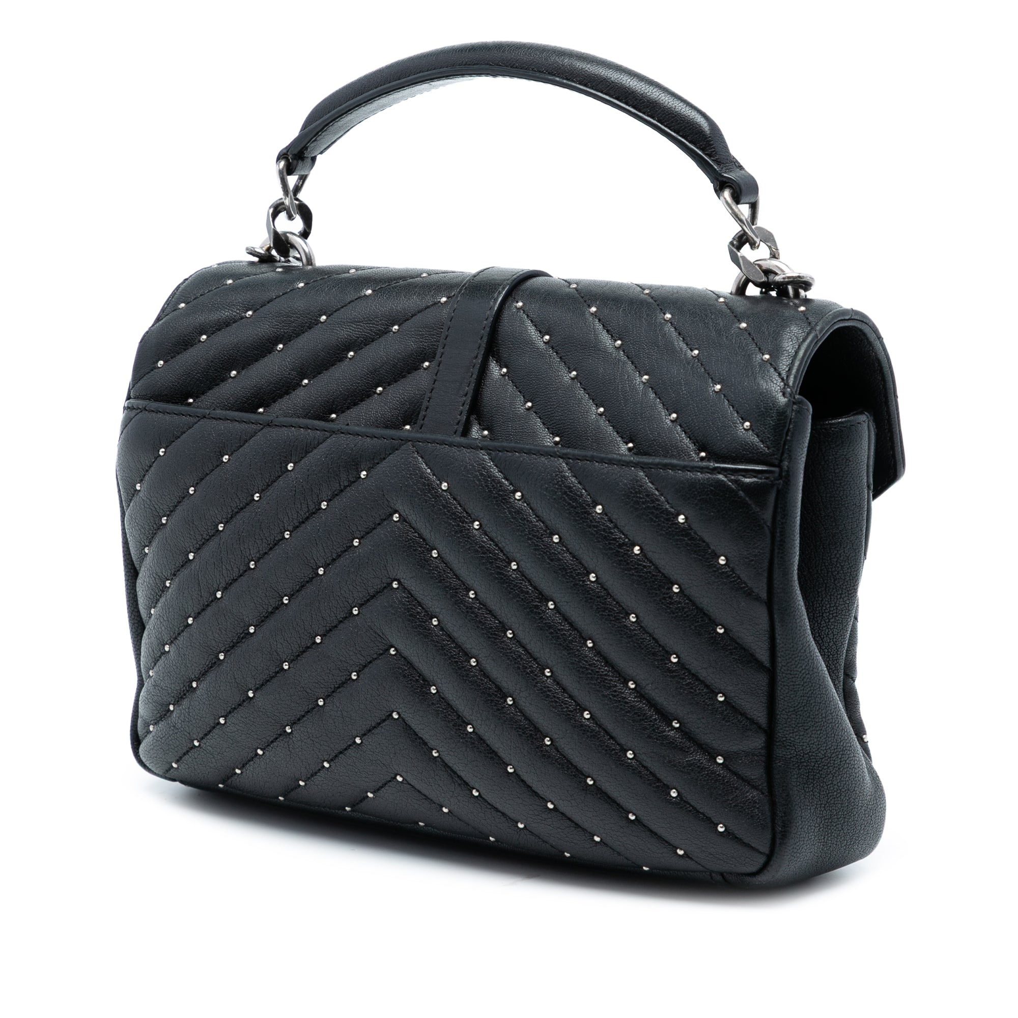 Medium Quilted Chevron Studded Sheepskin College Satchel