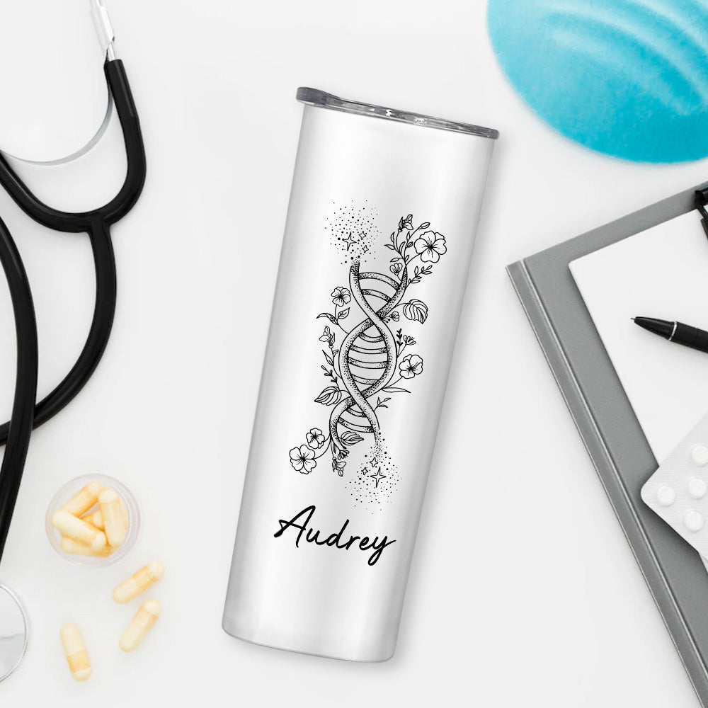 Personalizado ADN Nacimiento Flor 20 oz aislado Skinny Tumbler con nombre y paja Apreciación Regalo de cumpleaños para el personal médico médico