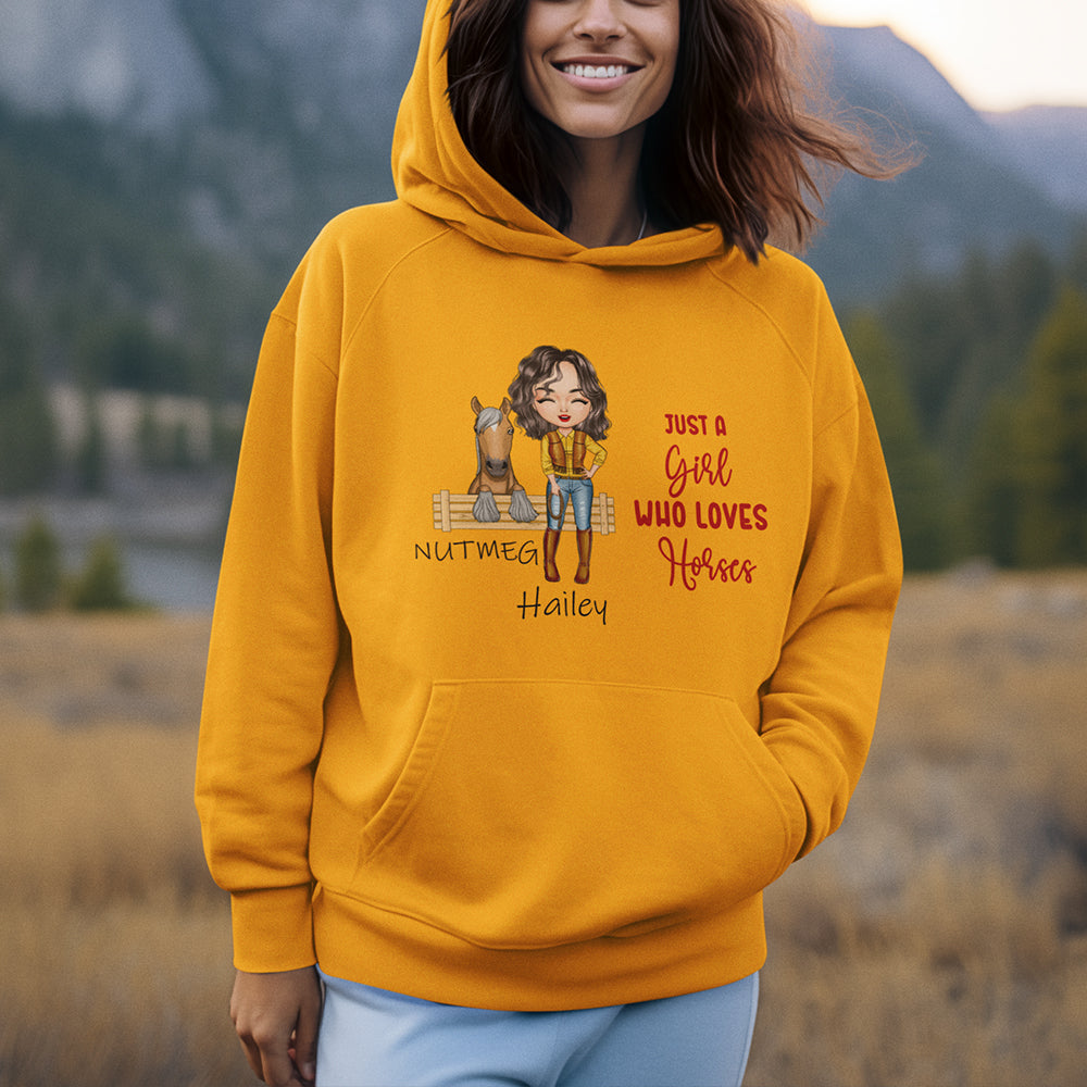 Personalizada de dibujos animados de caballos vaquera sudadera con capucha multicolor con el nombre de regalo de cumpleaños para la familia amigos amantes de los caballos