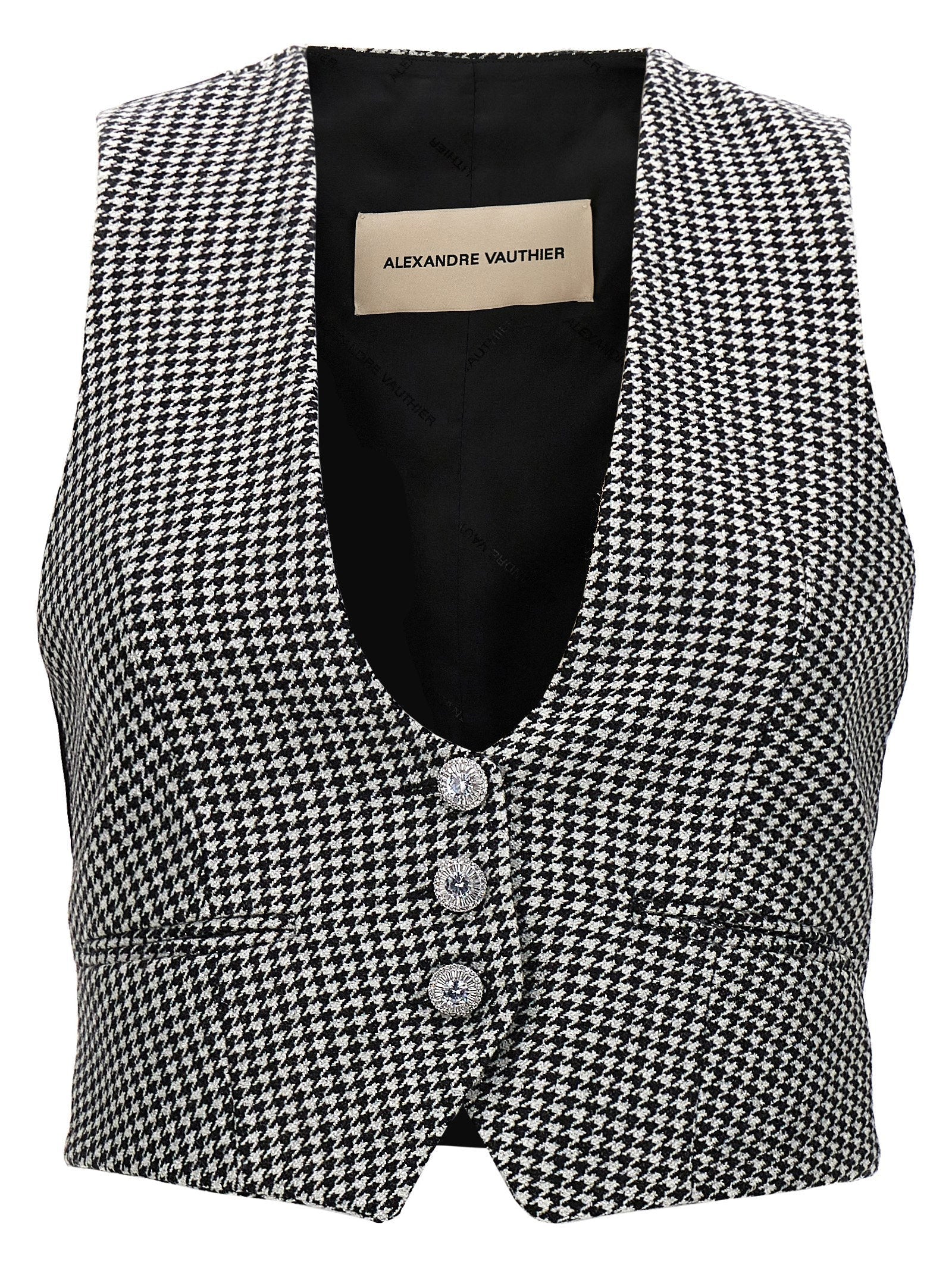 Alexandre Vauthier Houndstooth Wool Blend Vest — Black