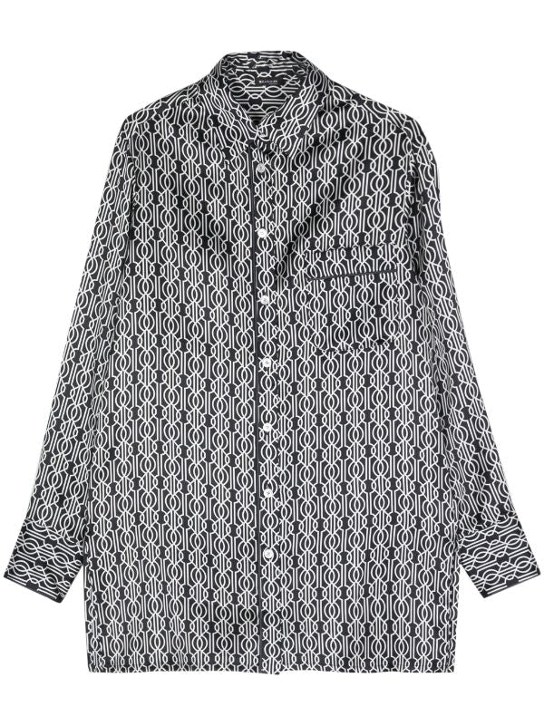 Kiton Abstract Pattern Print Silk Shirt — Black and White