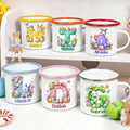 Huevo de Pascua personalizado Dibujos animados Conejo Flores Inicial Multicolor 12 oz Esmalte Taza con Nombre Pascua Cumpleaños Regalo para Niños Niñas