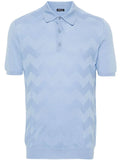 Kiton Chevron-Detail Fine Ribbed Polo Shirt — Blue