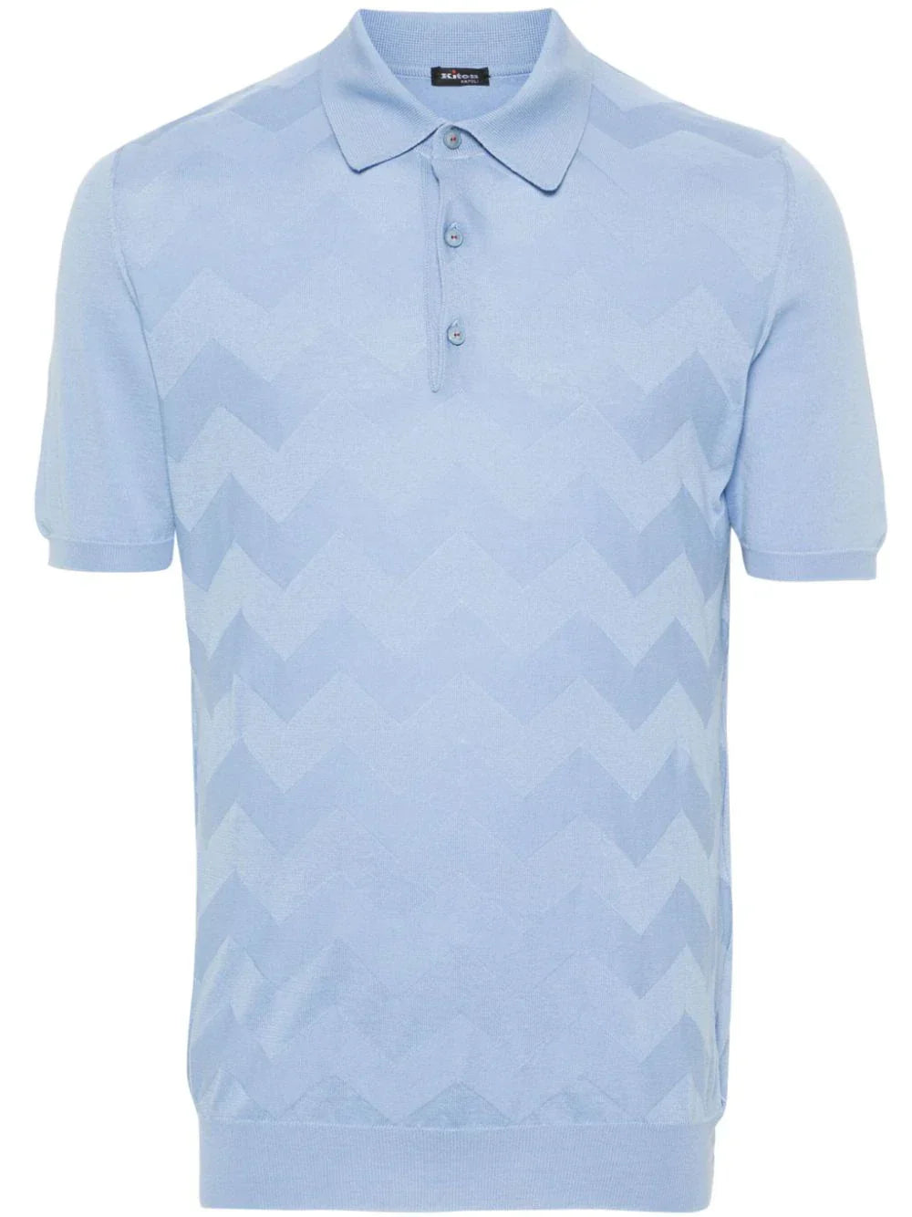 Kiton Chevron-Detail Fine Ribbed Polo Shirt — Blue