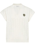 Brunello Cucinelli Logo-Patch Cable-Knit Cashmere Vest — White