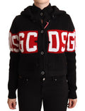 Women's Black Cashmere Hooded Button Down Logo Cardigan Jacket Clothing