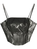Peserico Lamé Corset Crop Top — Gunmetal