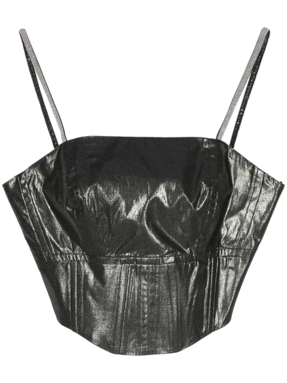 Peserico Lamé Corset Crop Top — Gunmetal