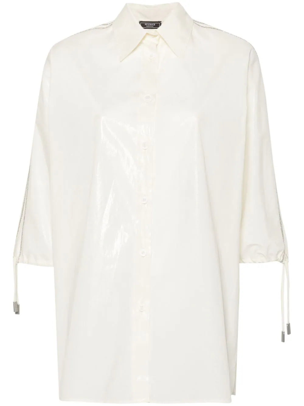 Peserico Beaded Trim-Detail Taffeta Shirt — White