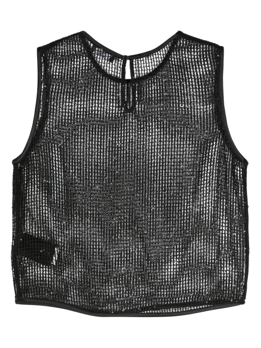 Peserico Sequin-Embellished Open-Knit Tank Top — Black