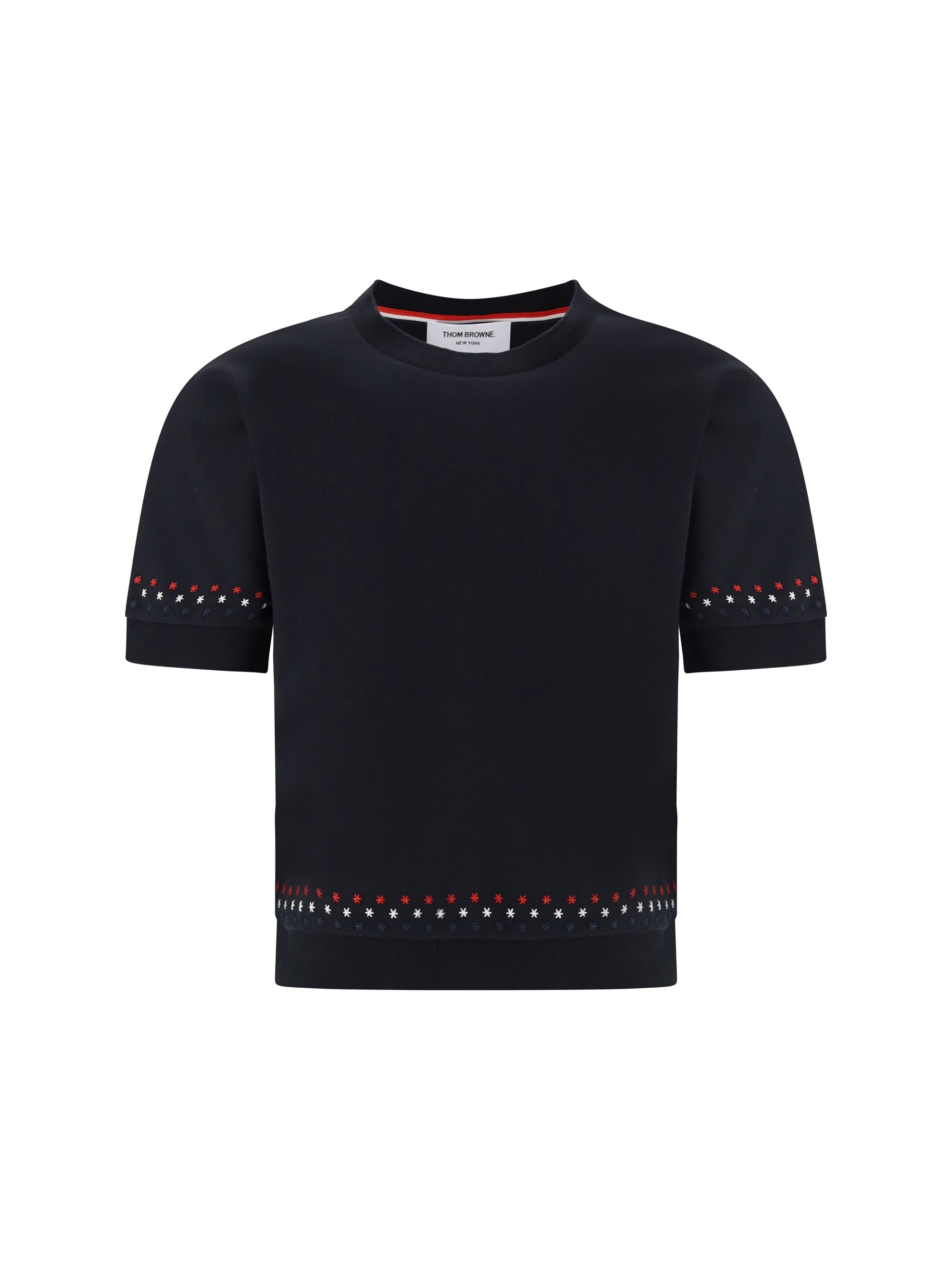 Thom Browne Snowflake-Embroidered Cotton T-Shirt — Black