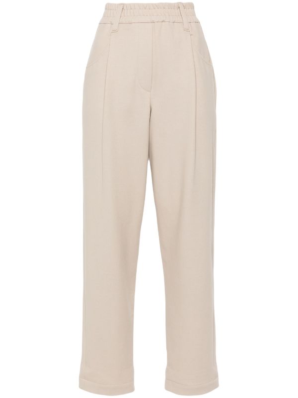 Brunello Cucinelli Cropped Tapered Track Trousers — Beige