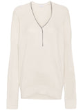 Brunello Cucinelli Monili-Chain Ribbed Sweater — Beige