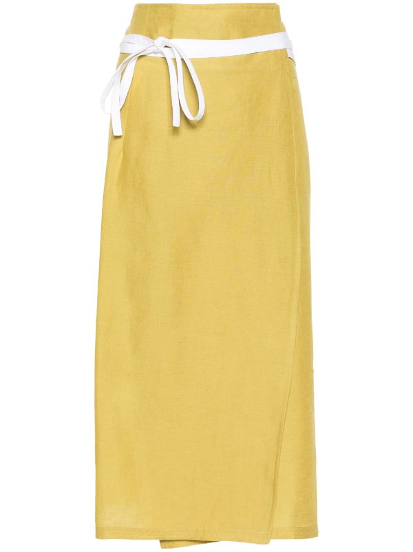 Fabiana Filippi Linen Wrap Midi Skirt — Yellow