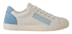 Women's White Blue Leather Low Top Sneakers Shoes
