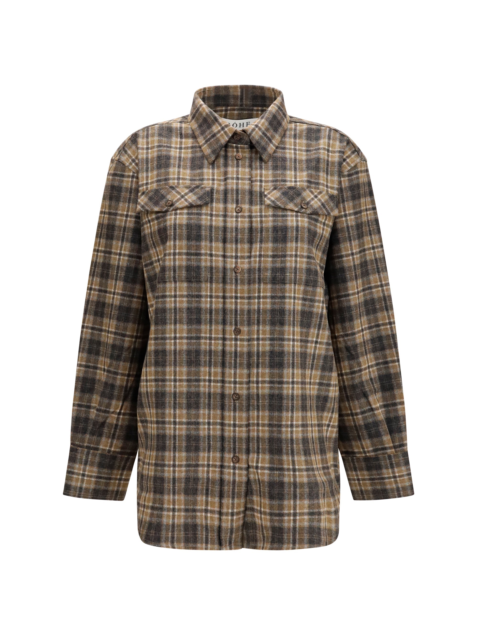 Rohe Checked Wool Shirt — Olive