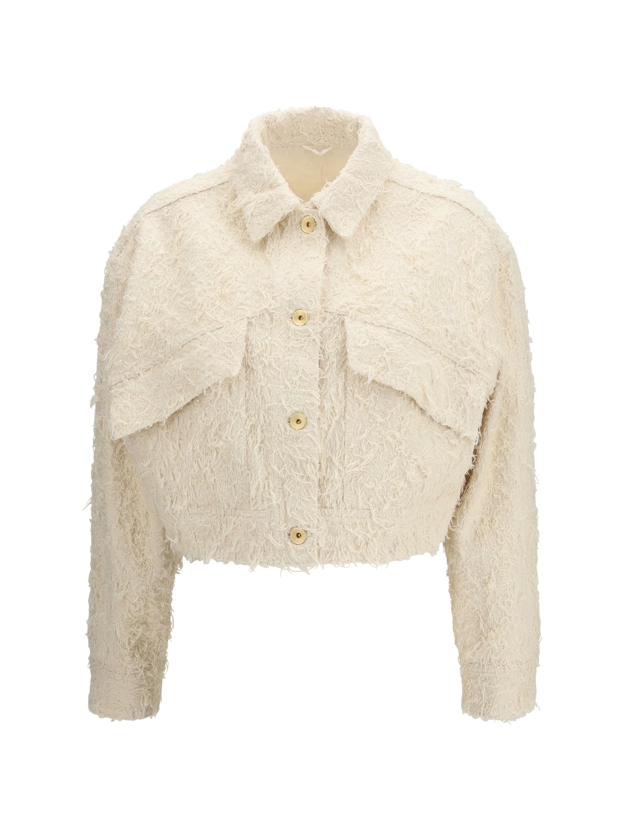 Brunello Cucinelli Fuzzy Dyed Denim with Monili Jacket — Beige