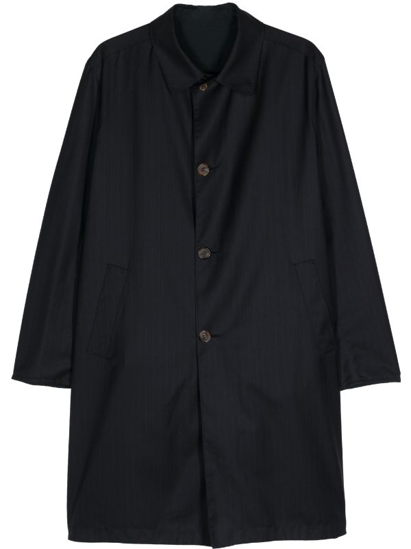 Kiton Pinstripe Single-Breasted Wool Coat — Black