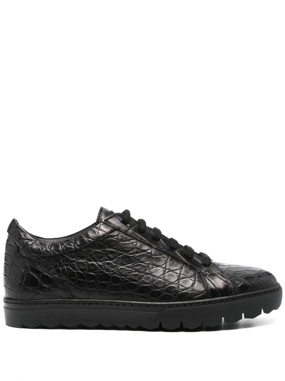 Kiton Crocodile-Embossed Leather Sneaker — Black