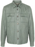 Herno Cashmere-Silk Blend Brushed Shirt Jacket — sage green