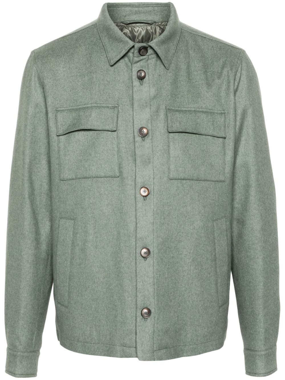 Herno Cashmere-Silk Blend Brushed Shirt Jacket — sage green