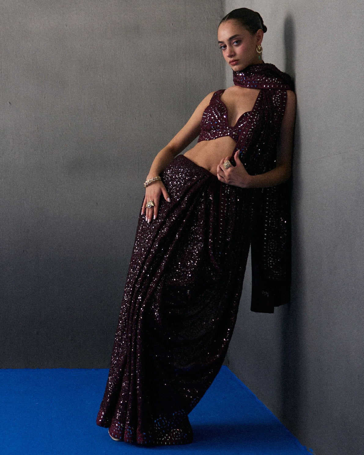 Crimson Sequins Sari By KYNAH, Luxury Indian Fashion & Bridal Wear