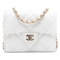 CC Quilted Caviar Flap Card Holder with Chain