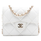 CC Quilted Caviar Flap Card Holder with Chain