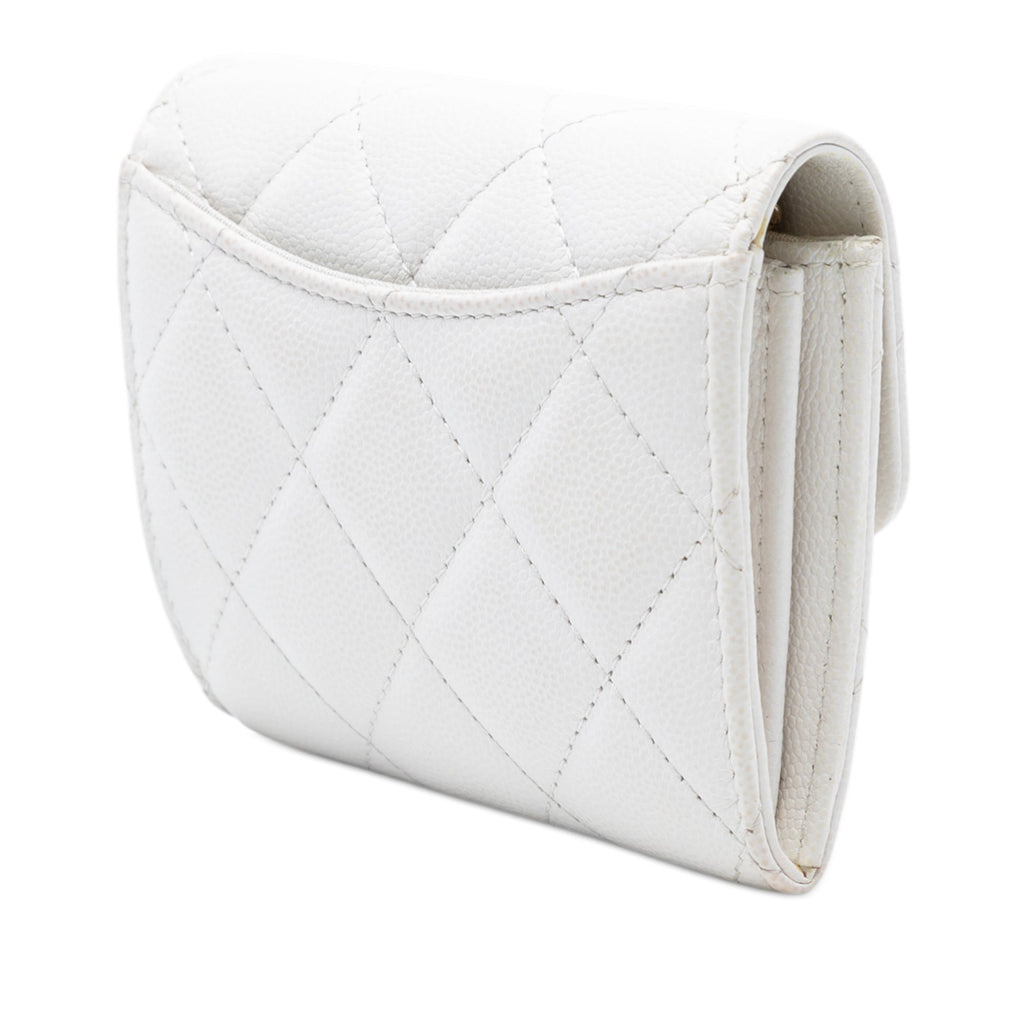 CC Quilted Caviar Flap Card Holder with Chain